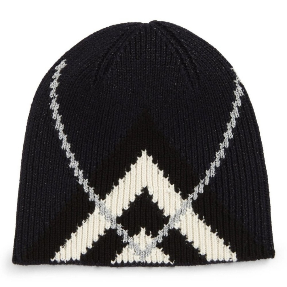 Burberry Dark Charcoal Blue Chevron Knit Cashmere Beanie